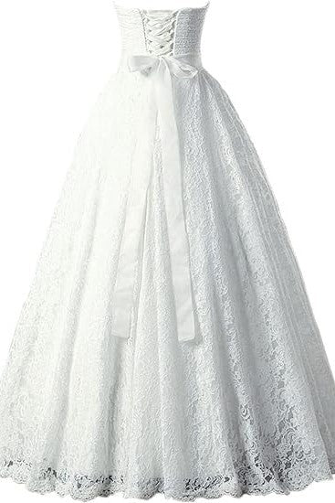 Chic Strapless A Line Lace Full Of Charm Wedding Dress